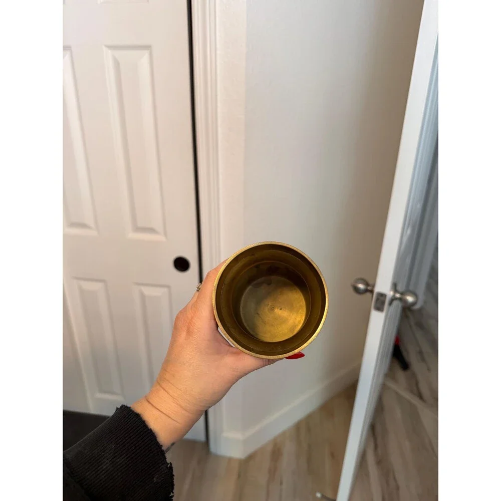 Vintage Brass Vase | Aged Brass Urn Vessel | Mid Century Brass Decor | Patina Fl